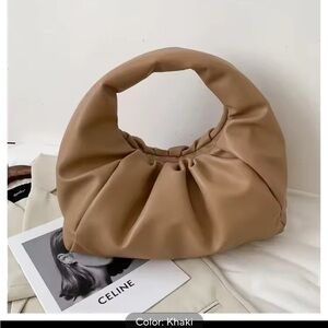 Tan Crescent Hobo Bag with Ruched Design